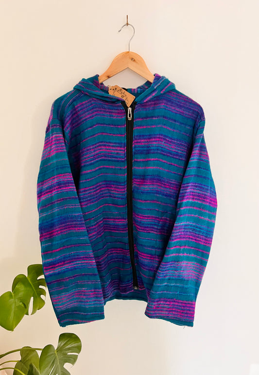 Fair trade handmade boho hippie hoodie top purple stripe