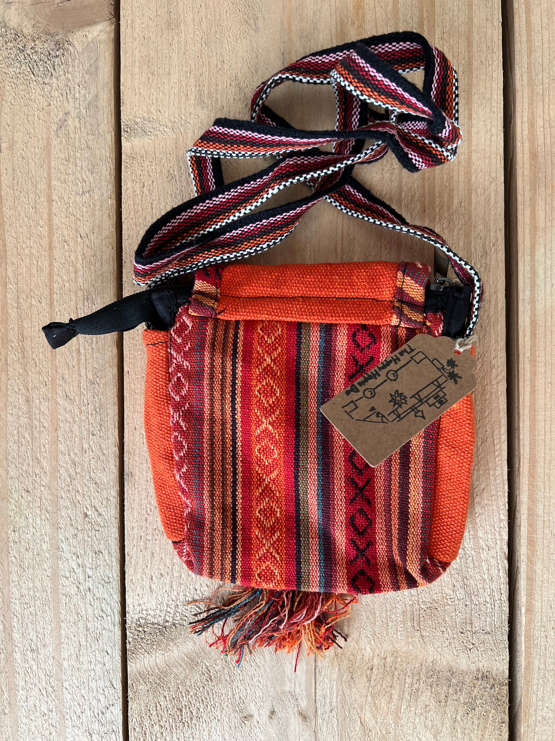 Handmade & Fair Trade Hippie Bohemian Passport Shoulder Bag Festival Beach Bag Orange