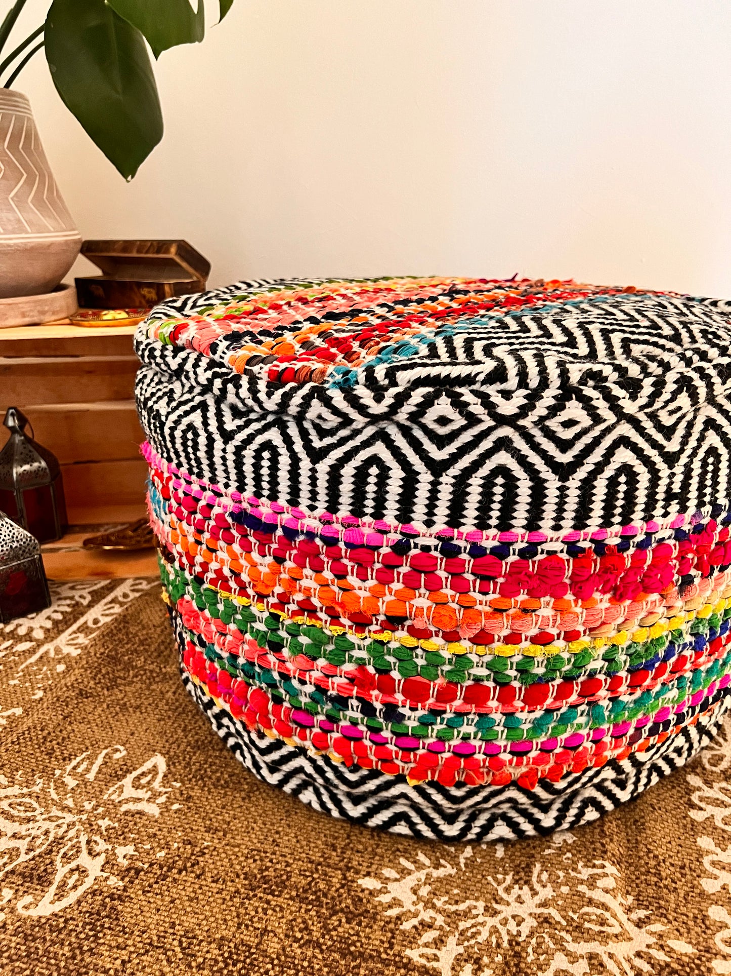 Fair trade Rainbow pouffe footstool Handmade