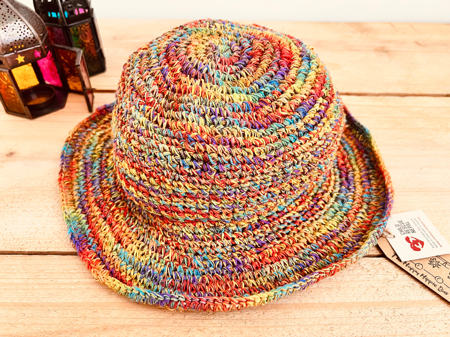 Handmade fair trade ethical hemp rainbow multicolour festival hat, hats & accessories, boho hippie bohemian unisex hats, boho hippie chic beach festival sun hats