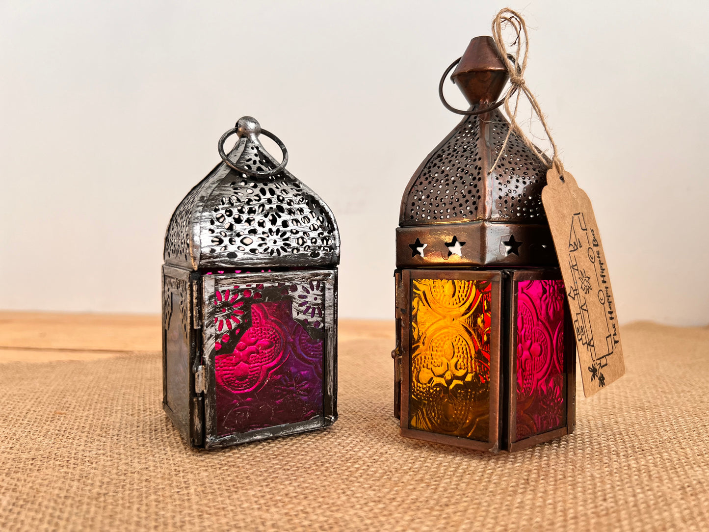 Pink & Yellow Moroccan Style Lantern - T-Light Holder