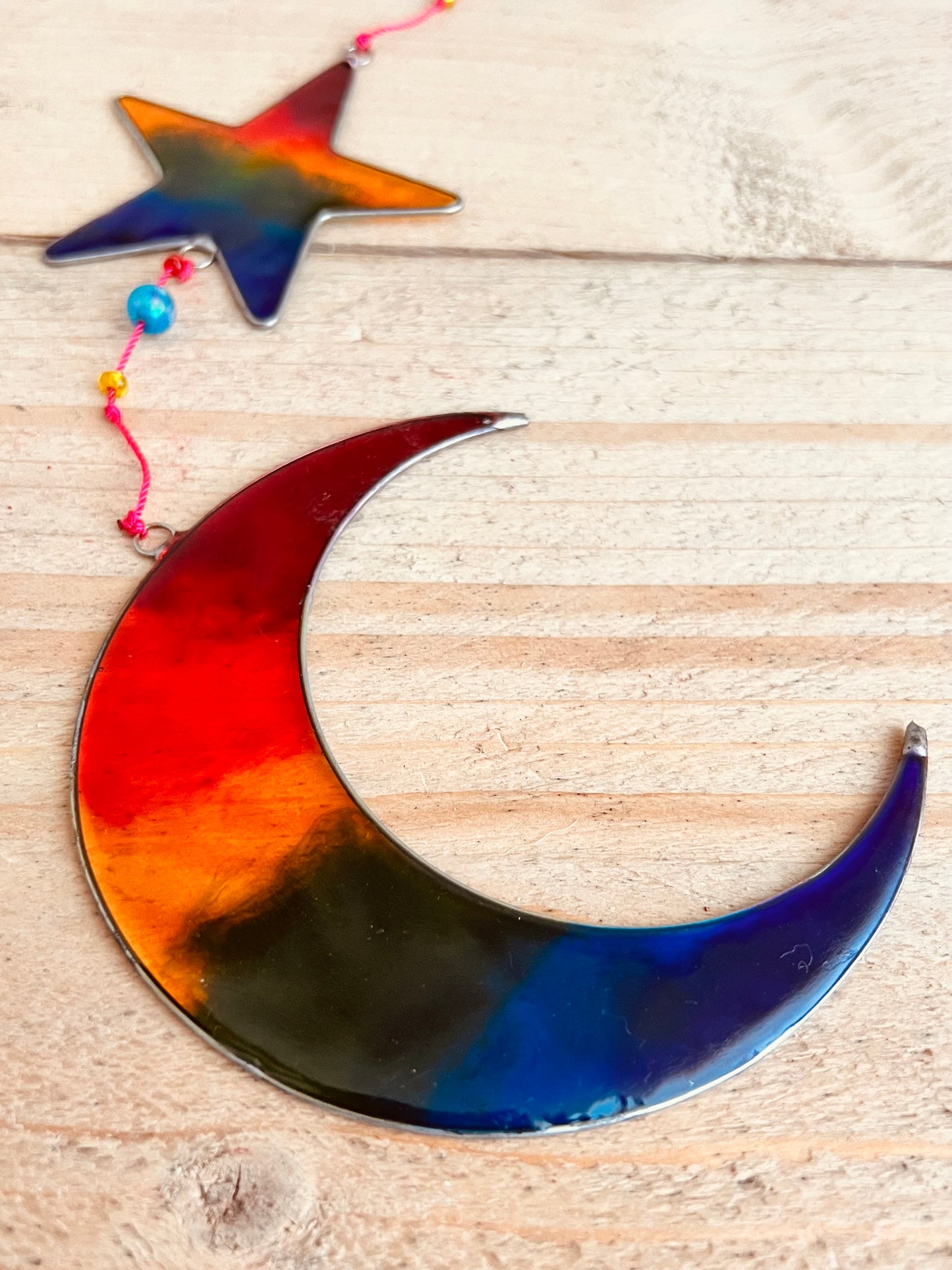 Handmade Fair Trade Crescent Moon & Star Rainbow Sun Catcher Window Decoration Hippie Bohemian Decor
