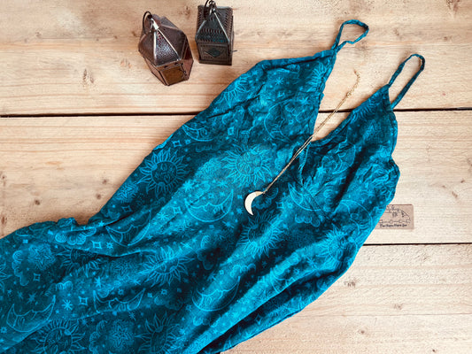 Sun & Moon Bohemian Dress Ocean Blue Handmade & Fair Trade