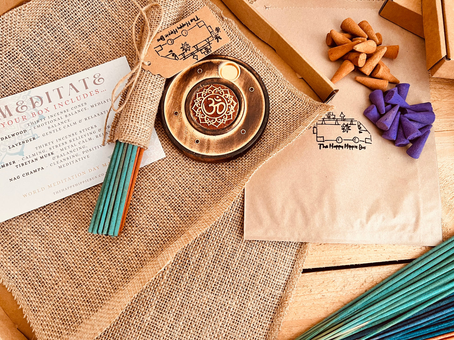 Monthly incense subscription box featuring hand-rolled incense sticks and cones, delivered with calming fragrances for meditation, relaxation, and home aromatherapy