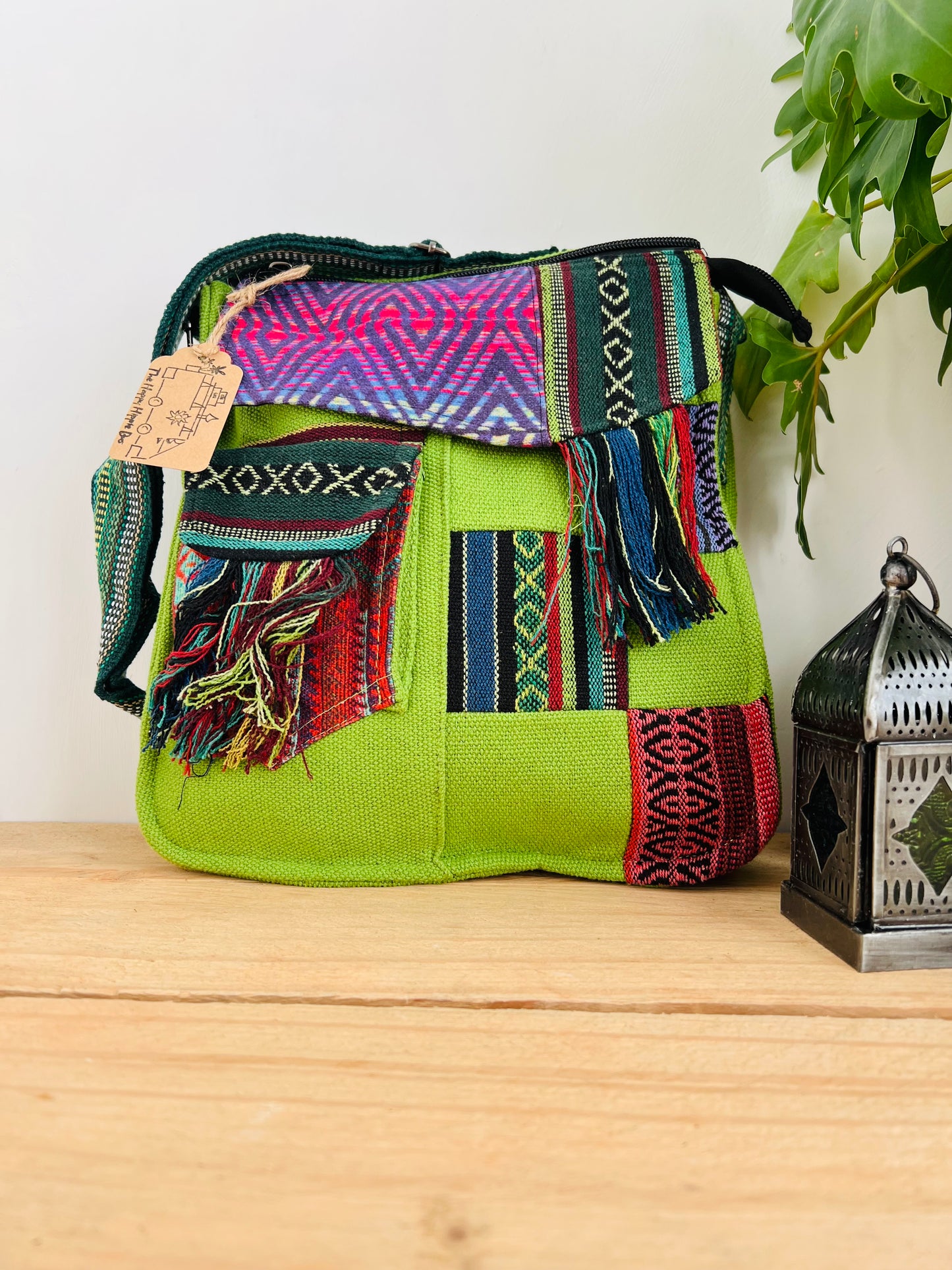 Handmade Fair Trade Ethically Sourced Patchwork Hippie Bohemian Bag Shoulder Lime Green