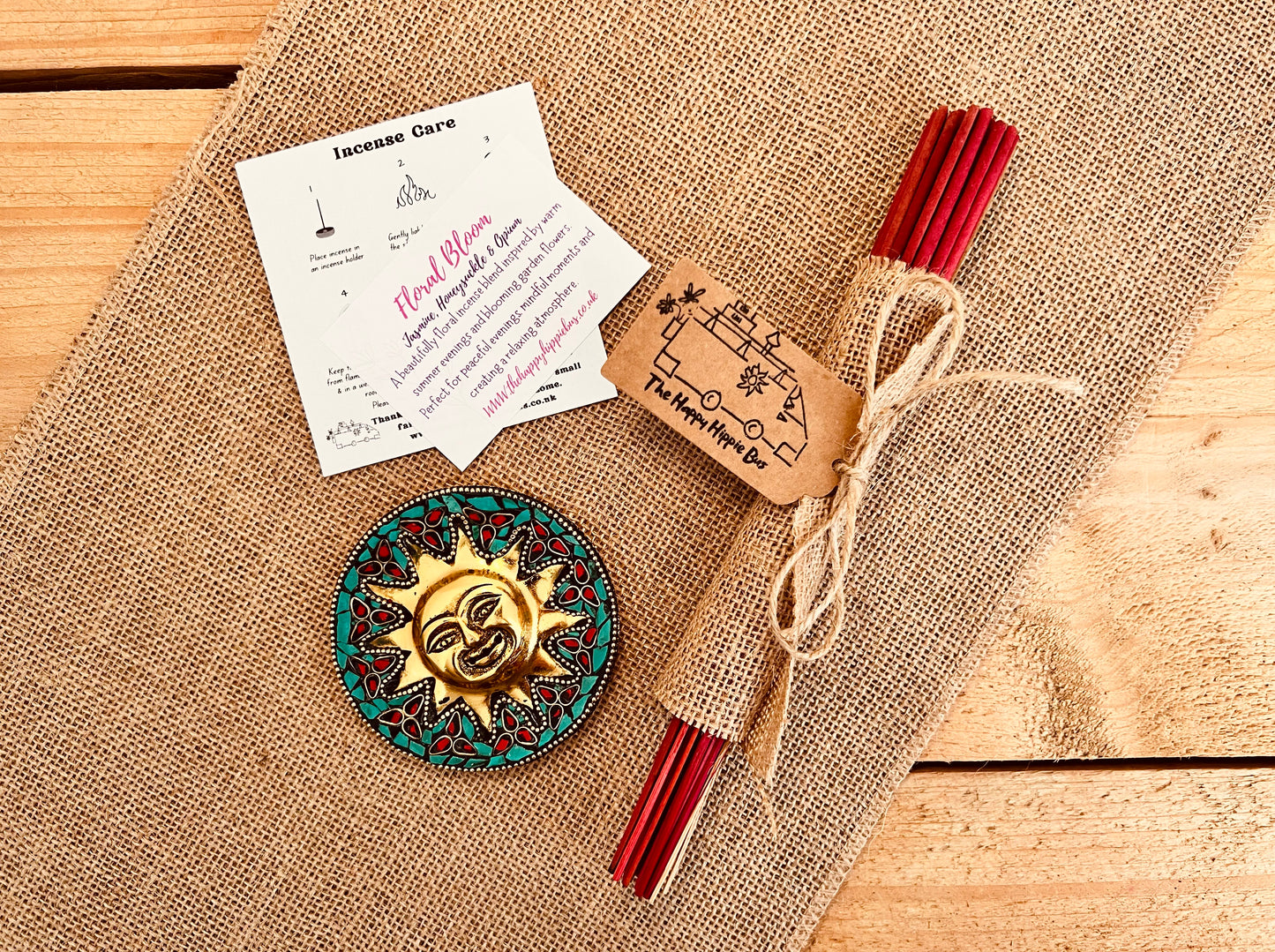 Summer Scented Incense Sticks Floral Bloom Jasmine, Honeysuckle, Opium Incense Bundle Plastic Free Hessian Wrapped