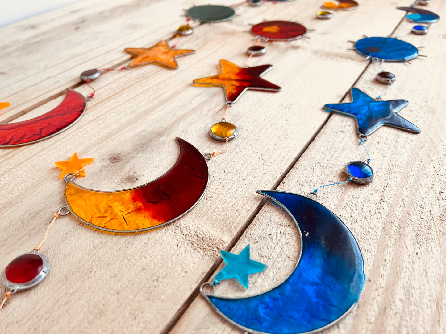 Handmade Fair Trade Sun Crescent Moon & Star Sun Catcher Boho Hippie Window Decoration Long