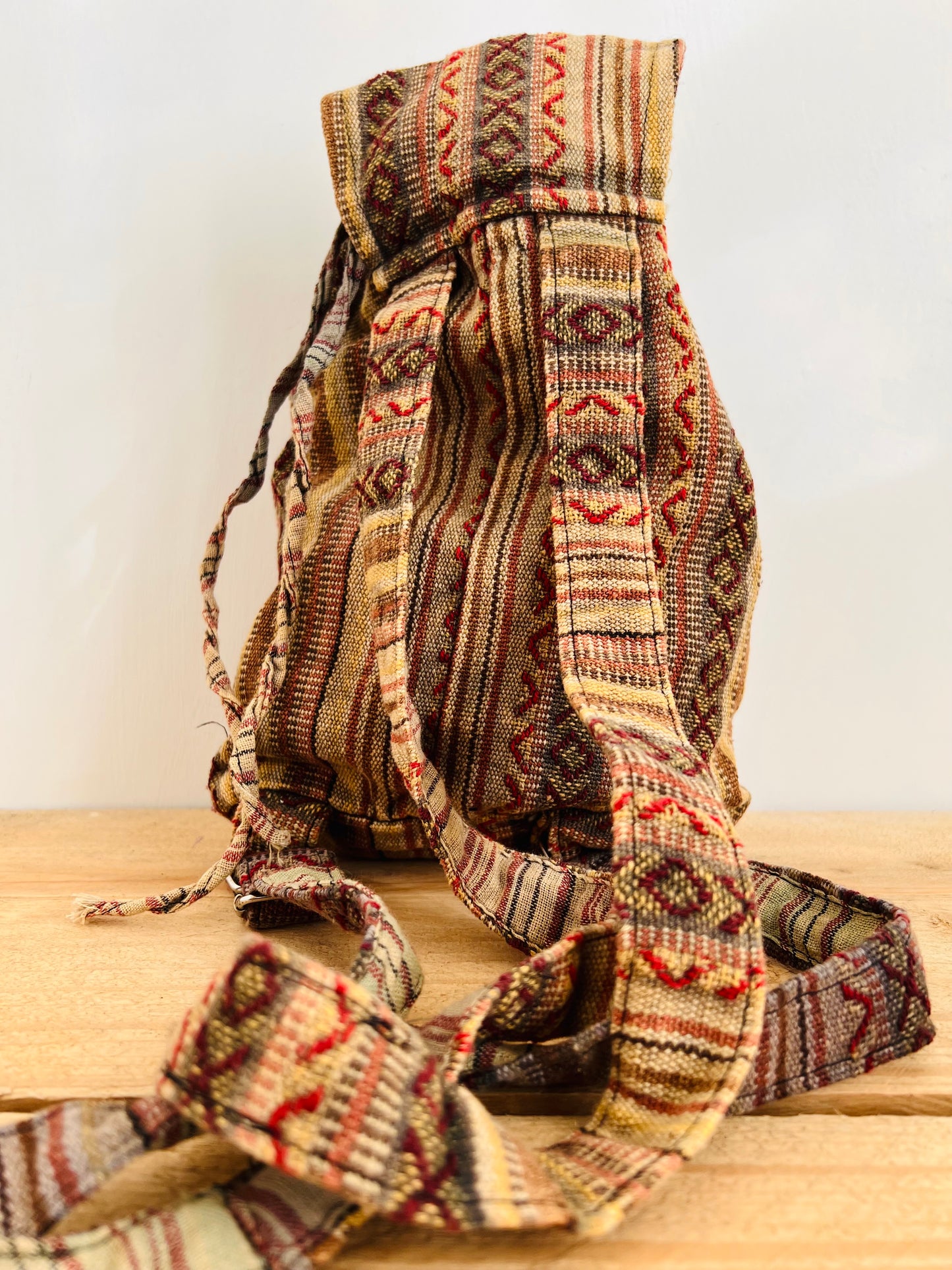 Handmade Fair Trade Ethically Sourced Mini Stripe Backpack Bohemian Hippie Leather Festival Hippie Bag