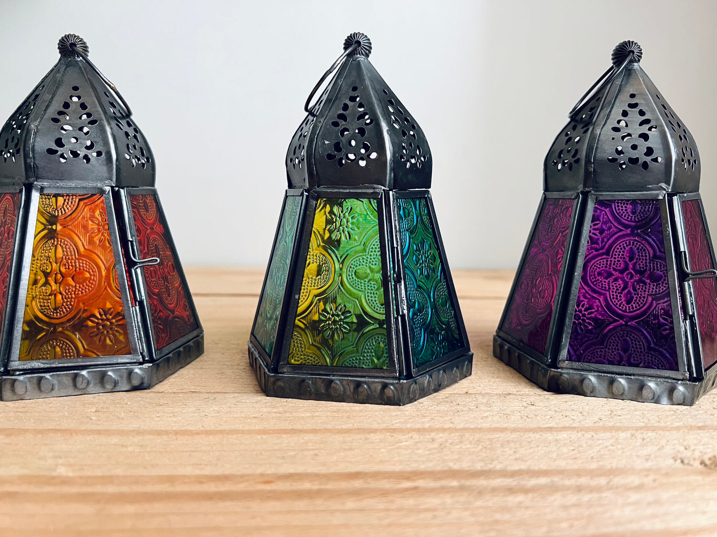 Handmade Fair Trade Moroccan Style Bohemian T Light Holder Lantern Blue Purple Orange