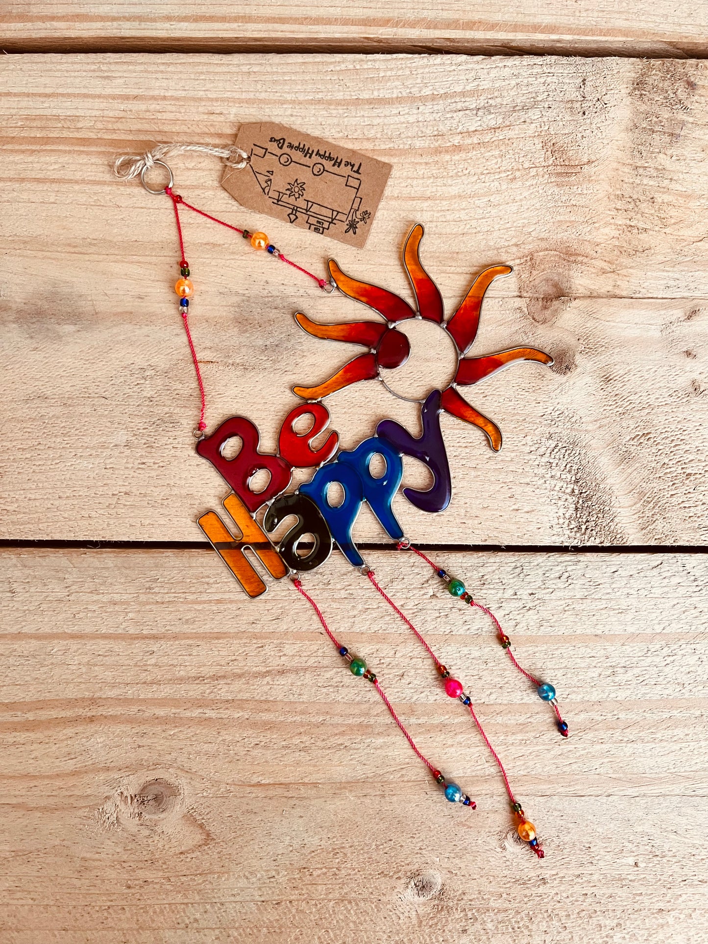 Handmade Fair Trade Be Happy Positive Rainbow Sun catcher Boho & Hippie Window Decor