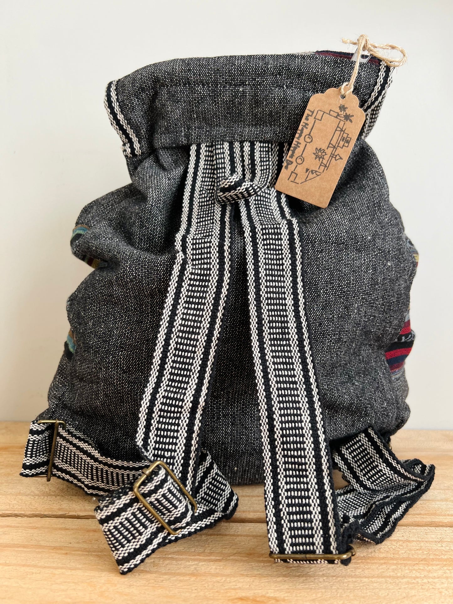 Handmade Fair Trade Patchwork Hippie Bohemian Backpack Grey