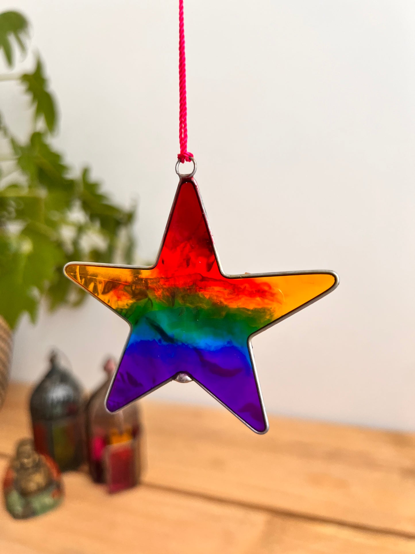 Mini star shaped suncatcher sun catcher, resin stained glass effect hanging window decoration, handmade, fair trade & ethically sourced
