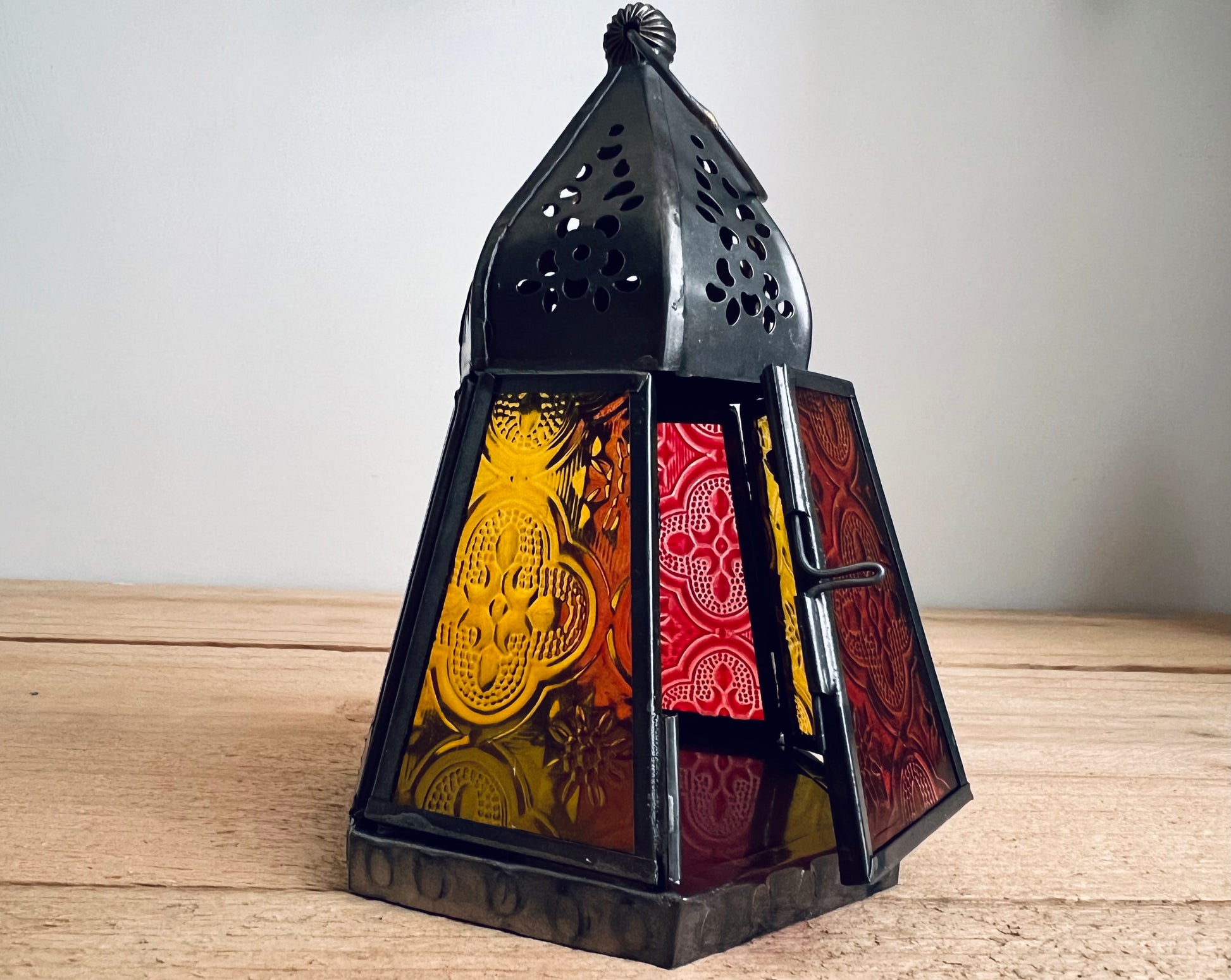 Handmade Fair Trade Moroccan Style Bohemian T Light Holder Lantern Blue Purple Orange