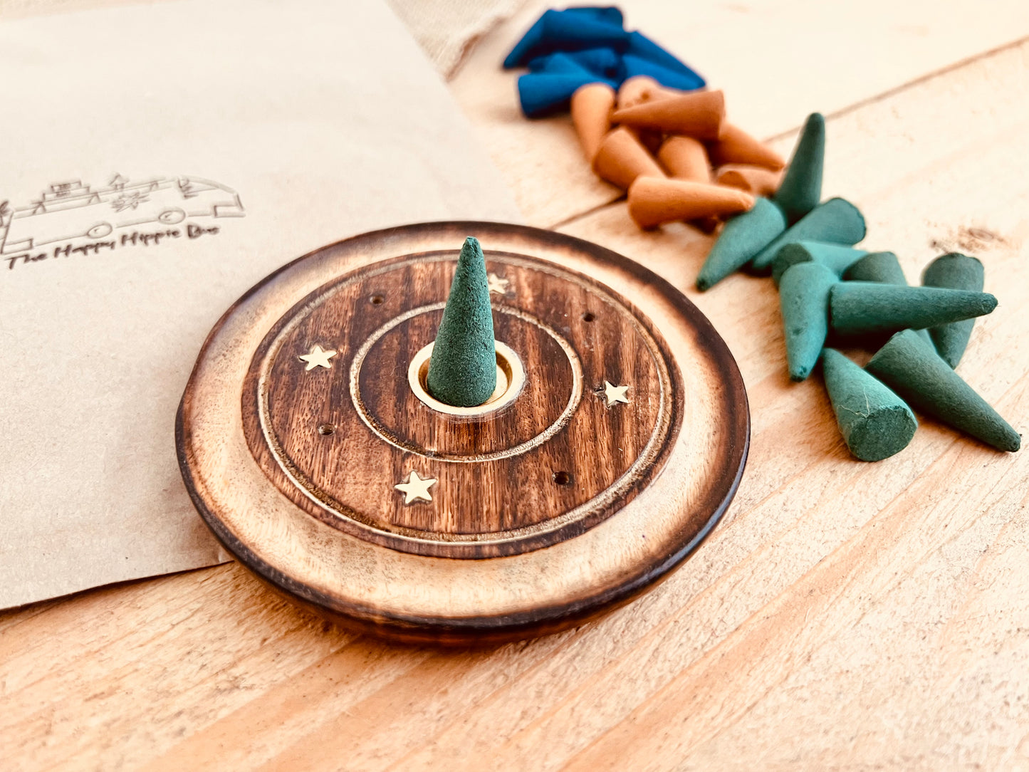 handmade fair trade ethically sourced incense cones for meditation mindfulness yoga practices nag champa Tibetan musk amber incense cones plastic free packaging