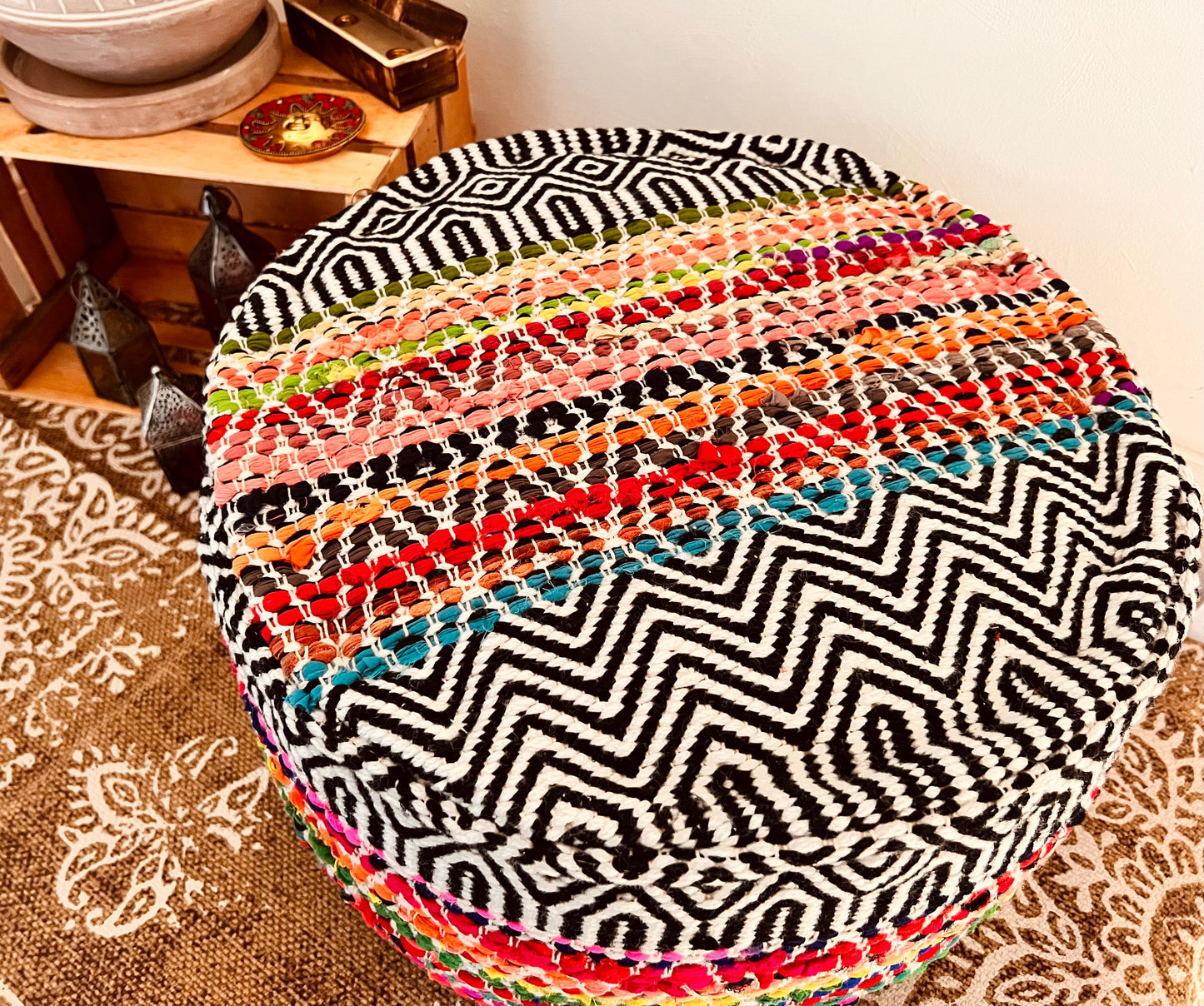 Round footstool pouffe fair trade handmade