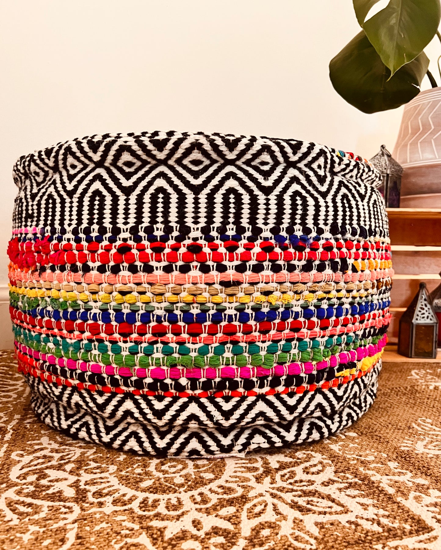 Fair trade round footstool pouffe rainbow colours