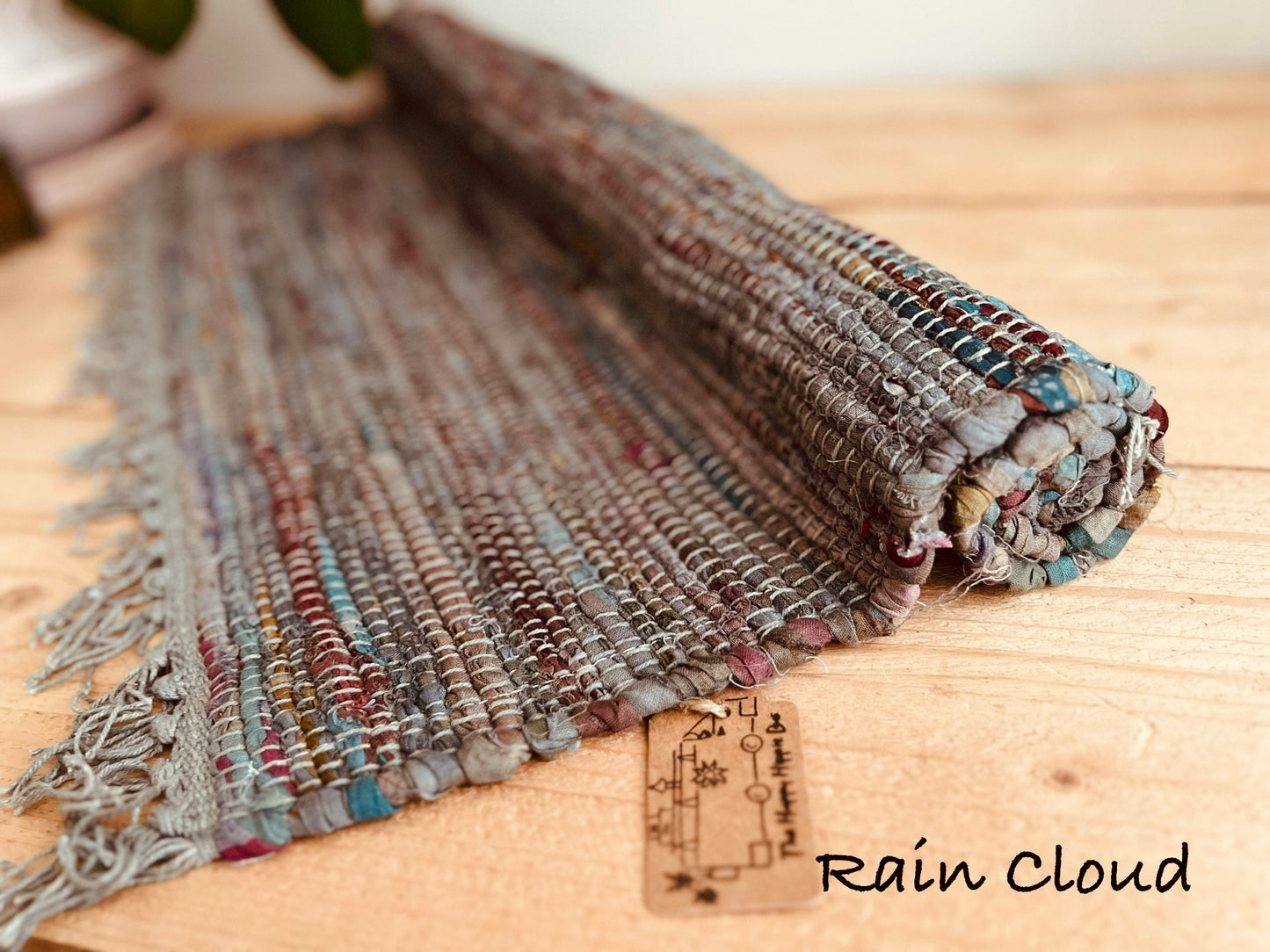 Cloud Grey Colourful handmade fair trade ethical rag rug home tassel rug mixed colours recycled materials cotton rugs home living room bedroom hallway rug