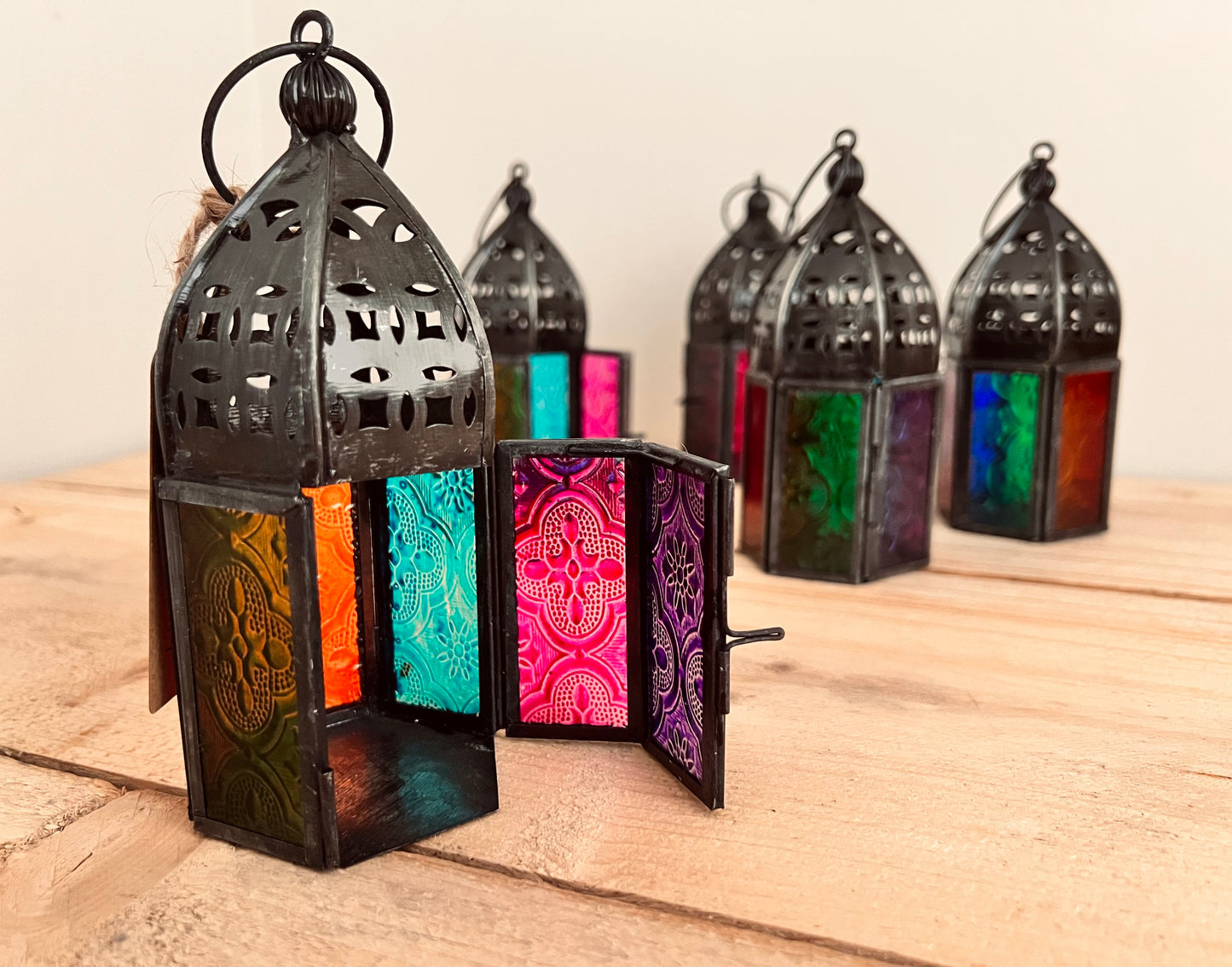 multicoloured glass Moroccan style lantern 