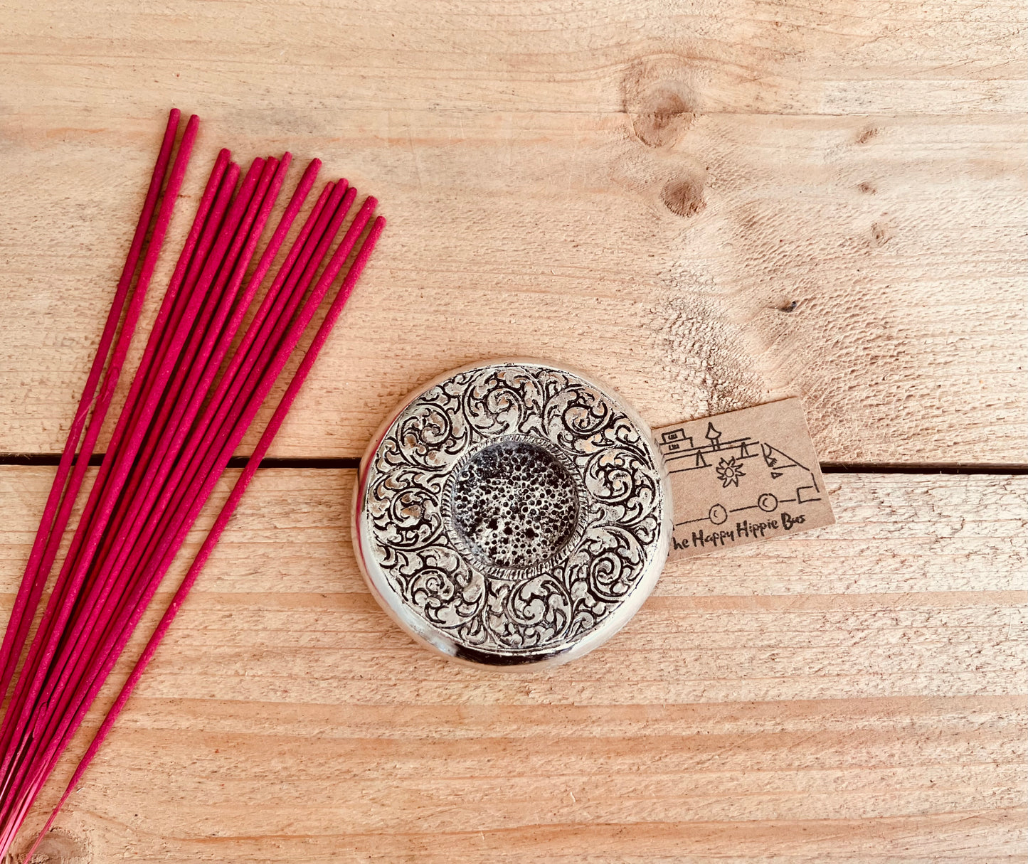 Metal Sun sunshine incense stick holder incense burner ash catcher handmade fair trade ethical recycled metal incense stick holder tray hippie boho Indian incense