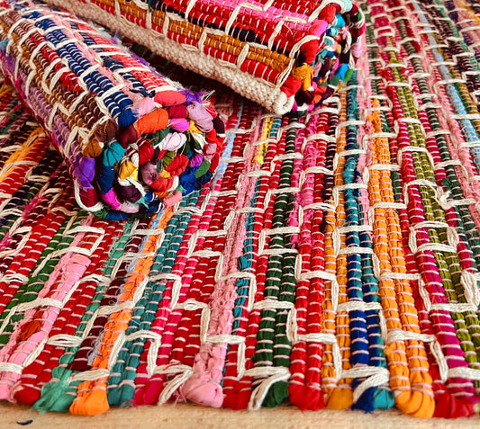 Fair trade handmade rug rainbow