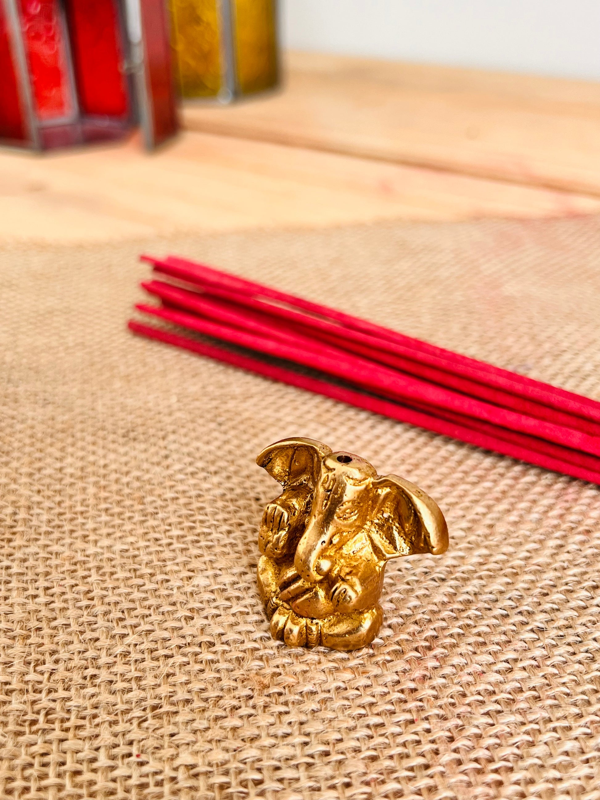 Handmade fair trade mini brass Ganesh incense stick holder 