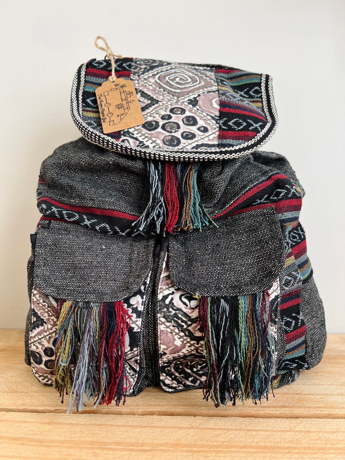 Handmade Fair Trade Patchwork Hippie Bohemian Backpack Black