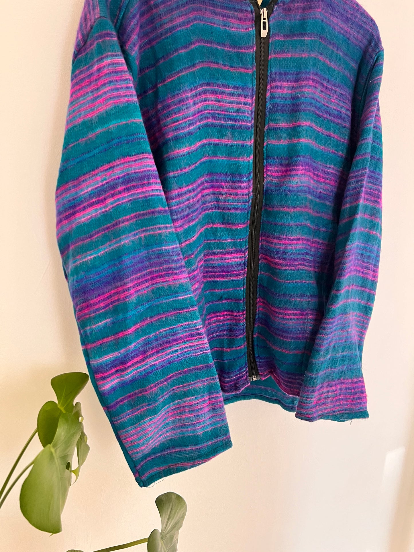Fair trade handmade hippie hoodie top purple blue stripe