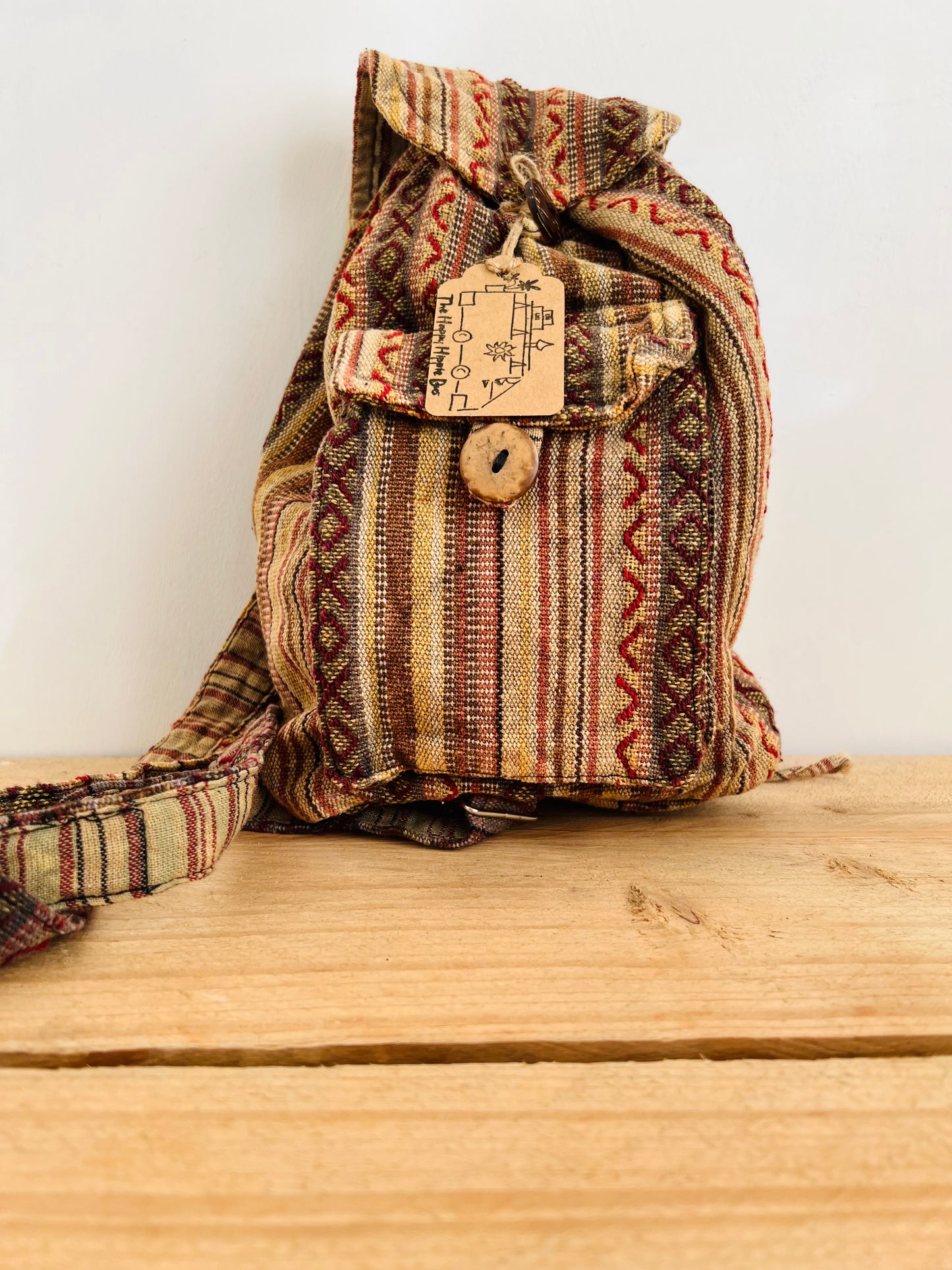 Handmade Fair Trade Ethically Sourced Mini Stripe Backpack Bohemian Hippie Leather Festival Hippie Bag