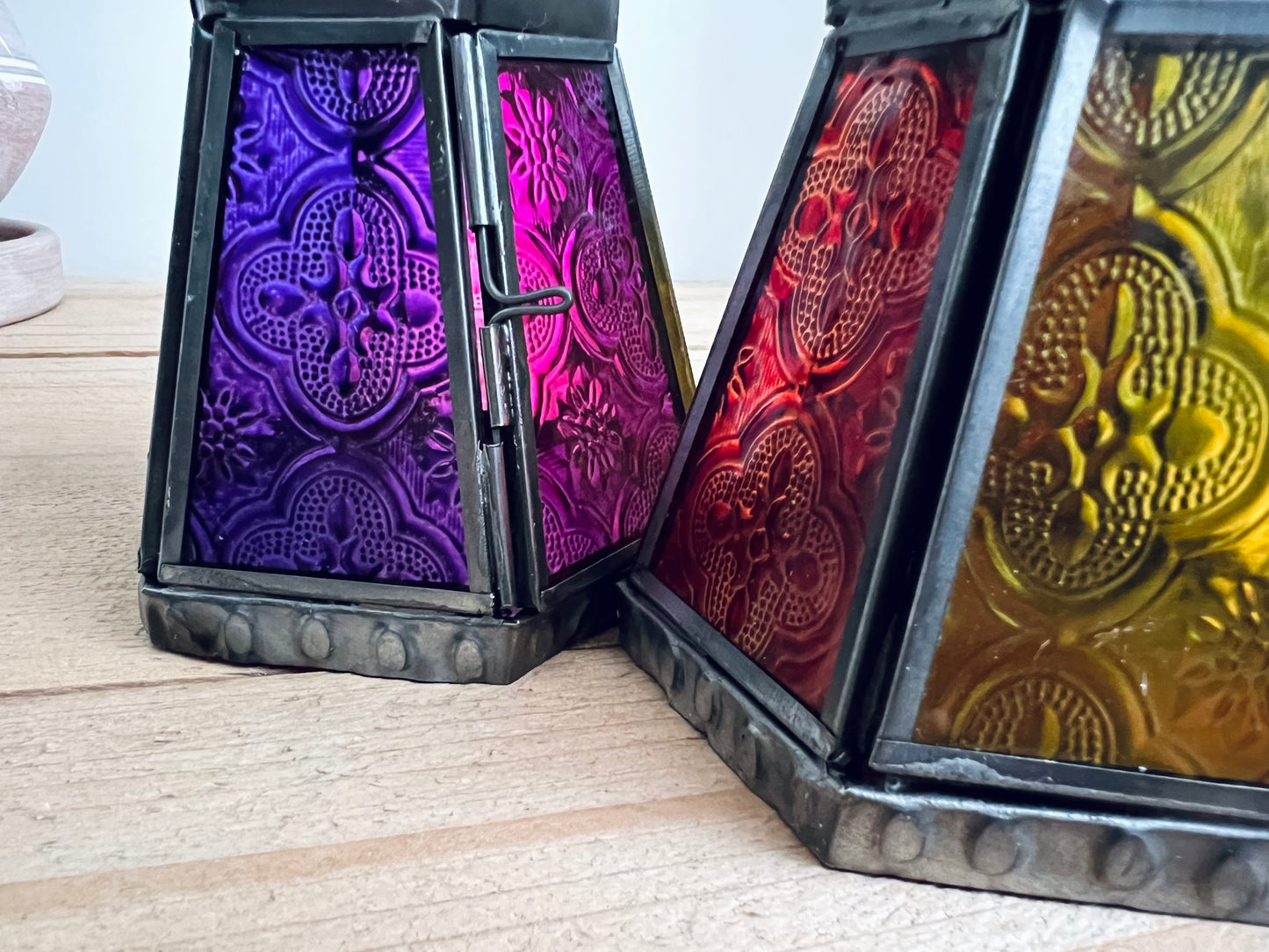 Handmade Fair Trade Moroccan Style Bohemian T Light Holder Lantern Blue Purple Orange