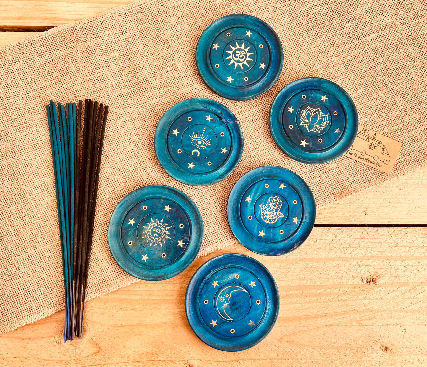 Midnight Blue & Gold Round Boho Incense Holder