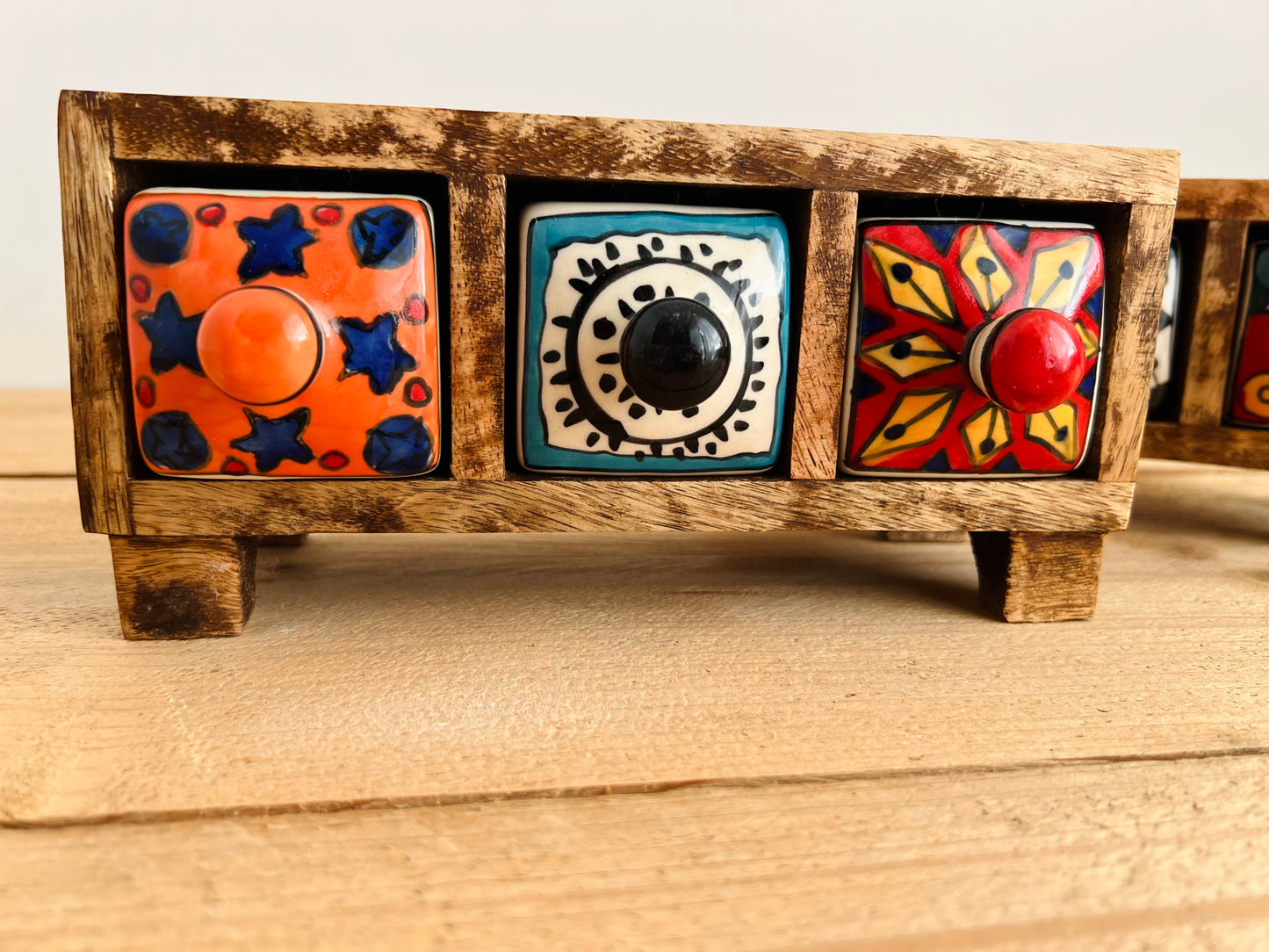 Handmade Fair Trade Ethically Sourced Bohemian Hippie Ceramic Wooden Drawers Jewellery Box Trinket Box