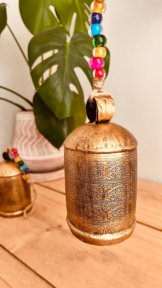 Large Rustic Hanging Gold Indian Cow Bell
