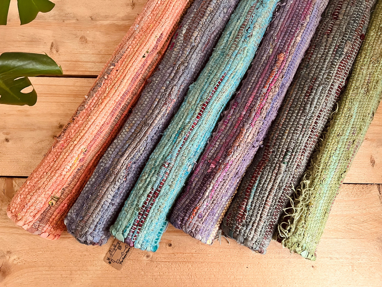 Colourful handmade fair trade ethical rag rug home tassel rug mixed colours recycled materials cotton rugs home living room bedroom hallway rug