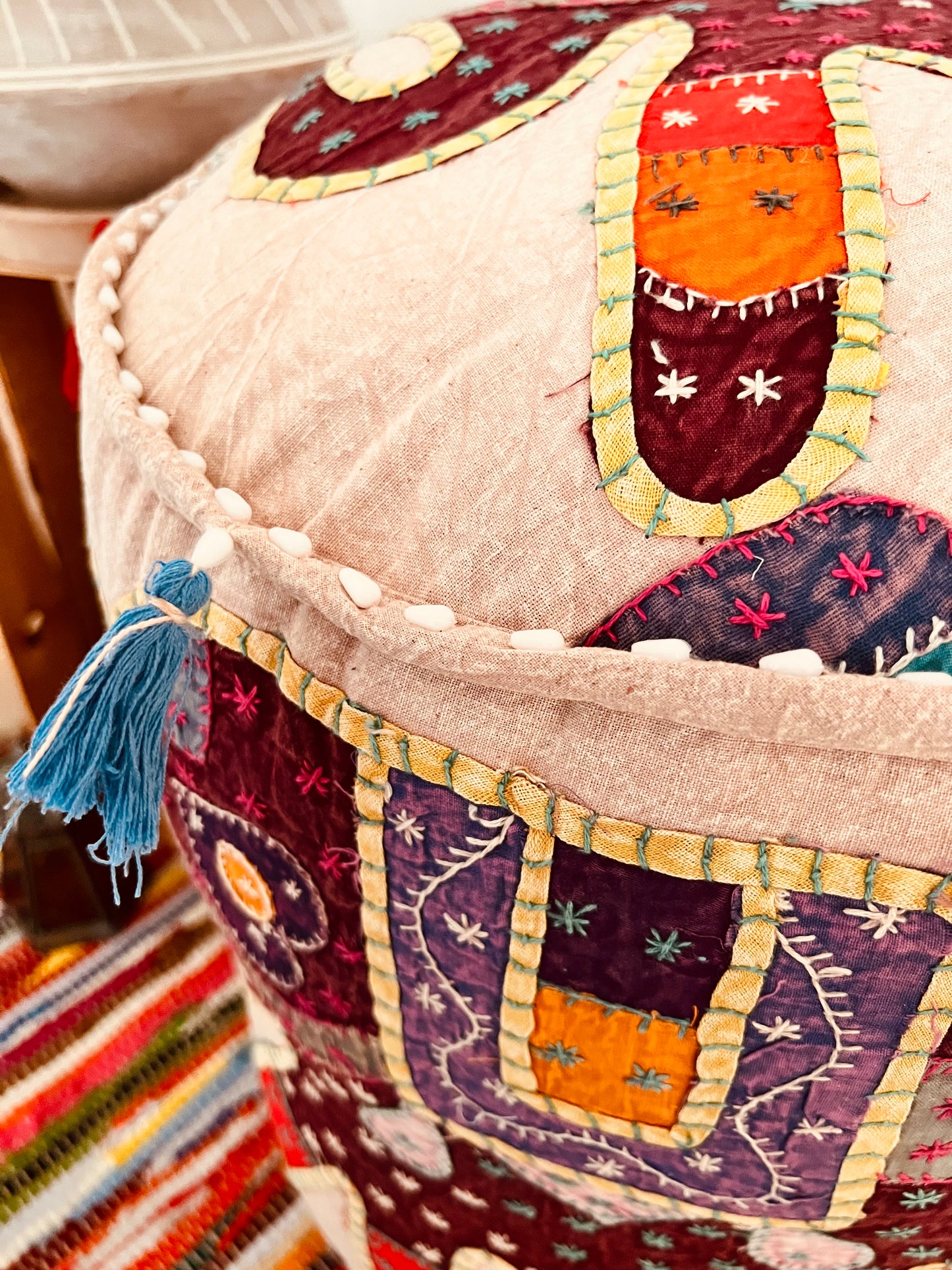 Pink Handmade Fair Trade Patchwork Elephant Pouffe Footstool Bohemian Hippie Floor Seat Pink