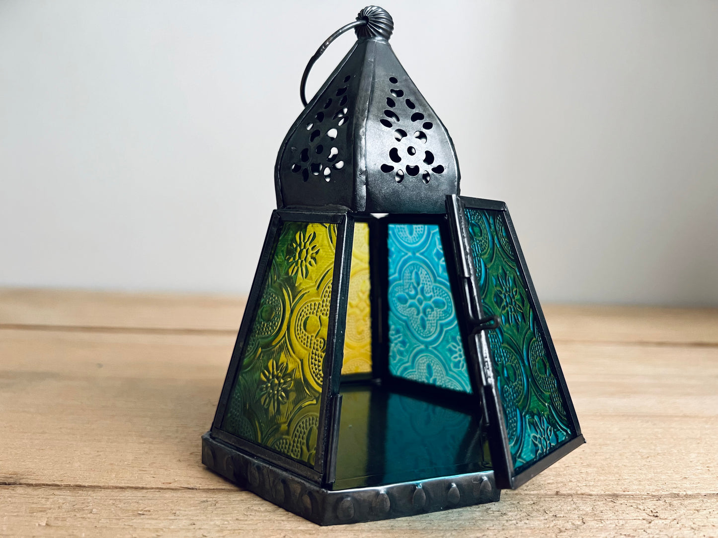 Handmade Fair Trade Moroccan Style Bohemian T Light Holder Lantern Blue Purple Orange