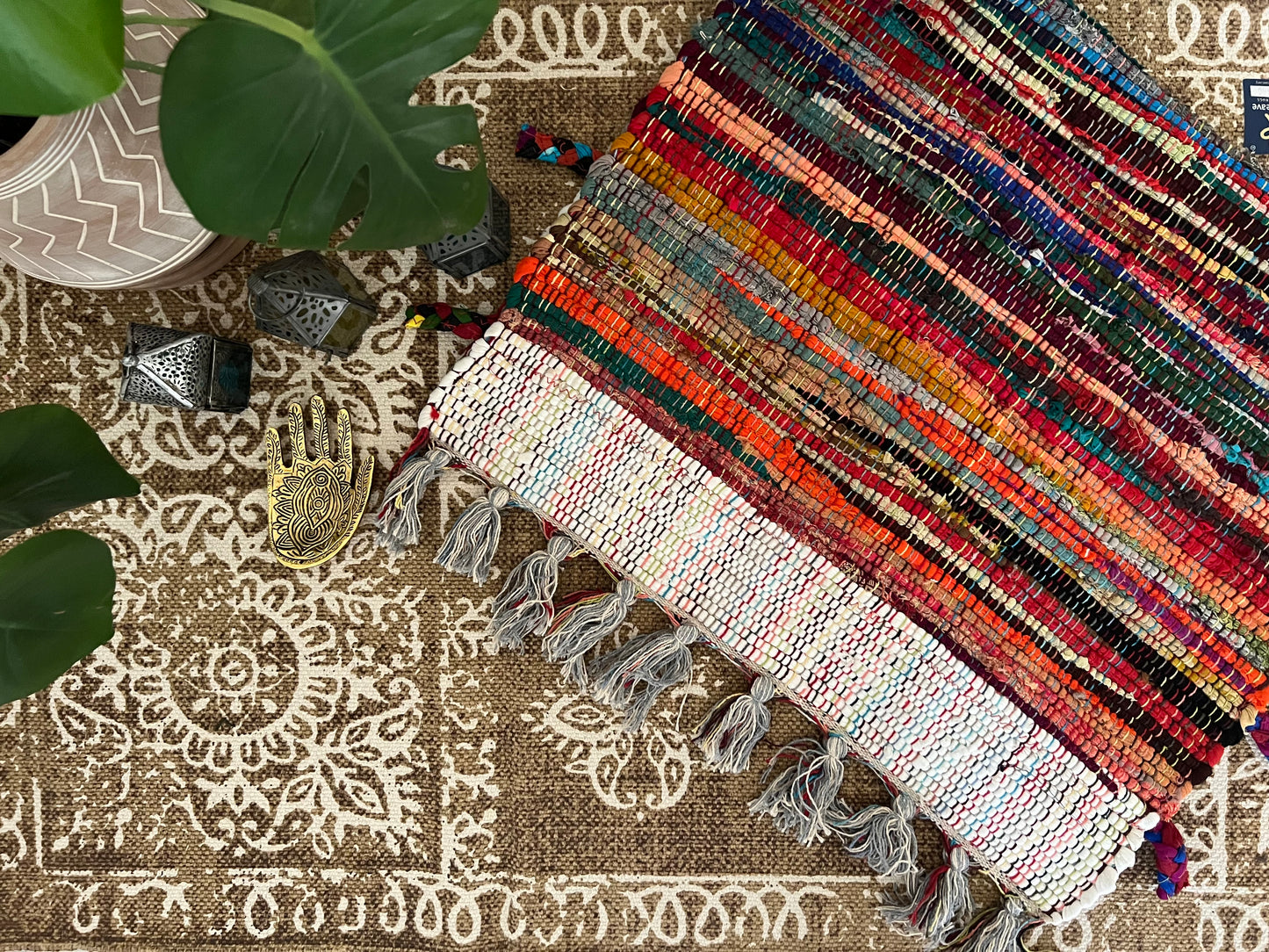 Handmade & Fair Trade Rainbow Rag Rug Bohemian & Hippie Decor Mat