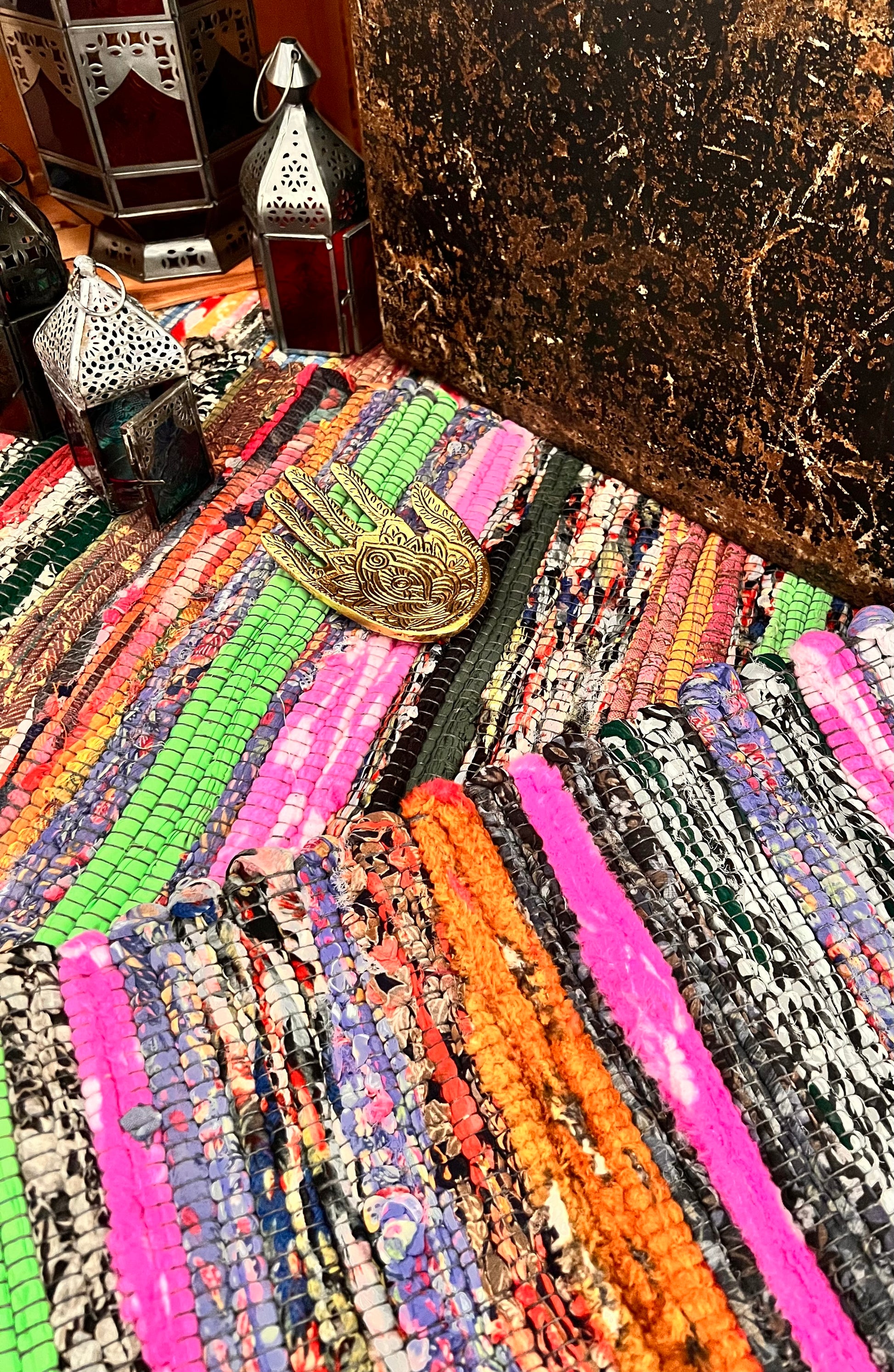 Fair trade multicoloured rag rug runner