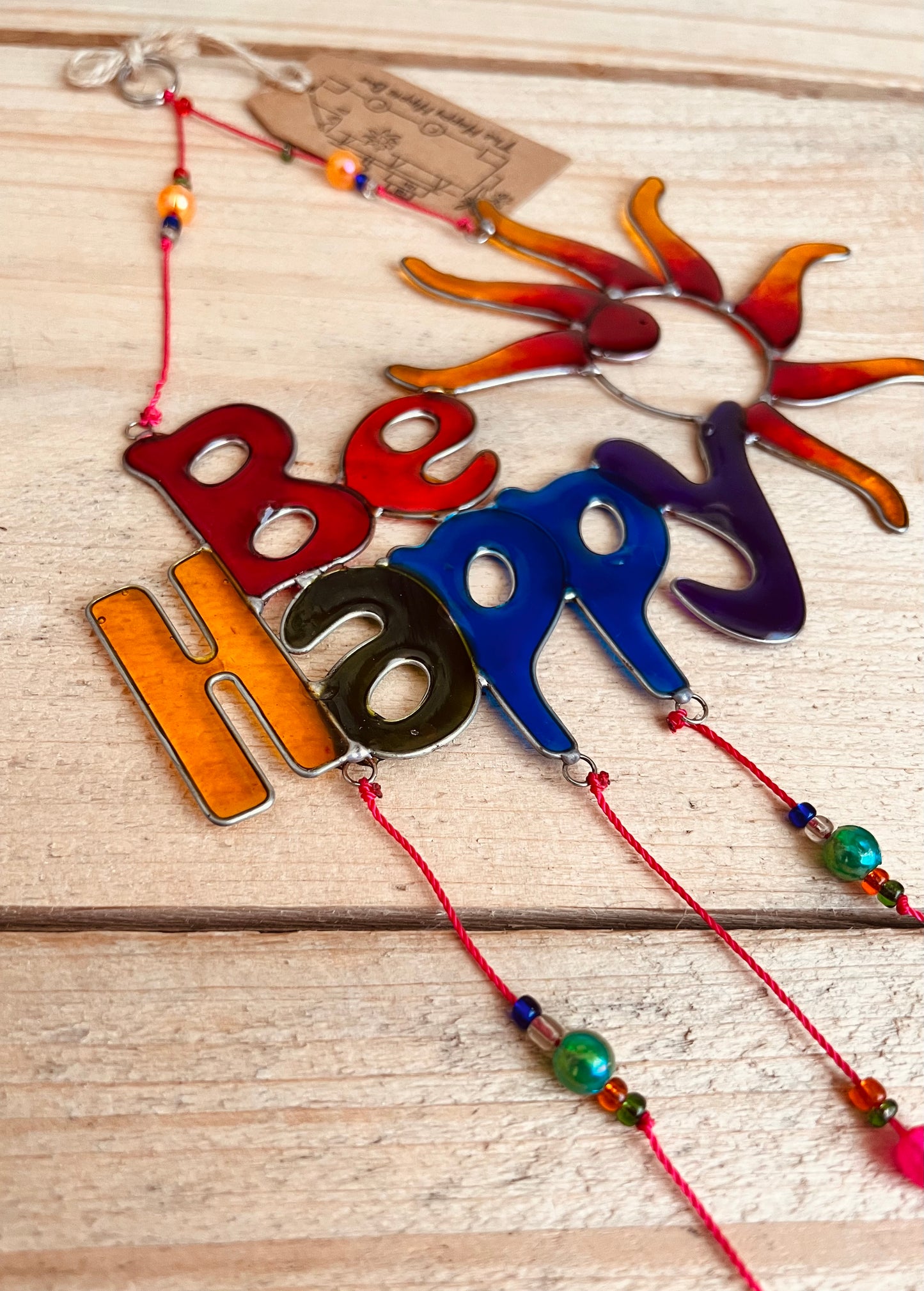 Handmade Fair Trade Be Happy Positive Rainbow Sun catcher Boho & Hippie Window Decor
