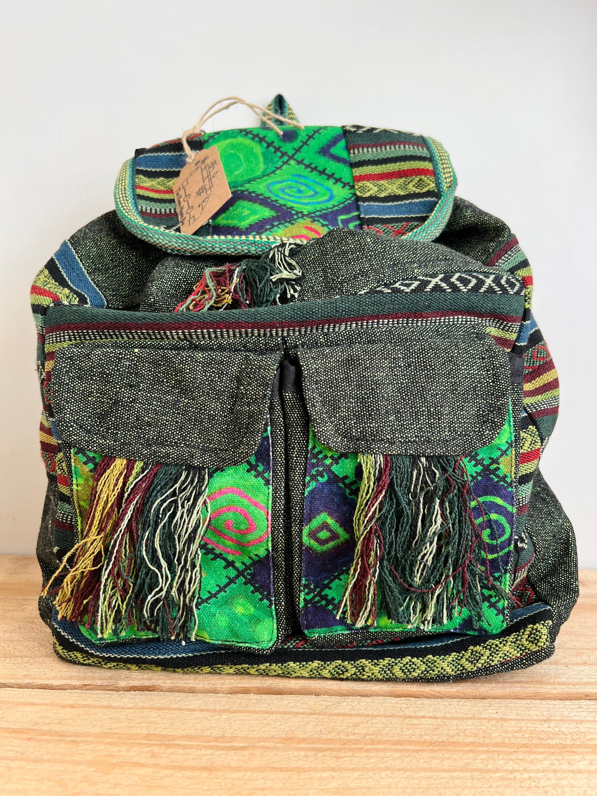Handmade Fair Trade Patchwork Hippie Bohemian Backpack Green 