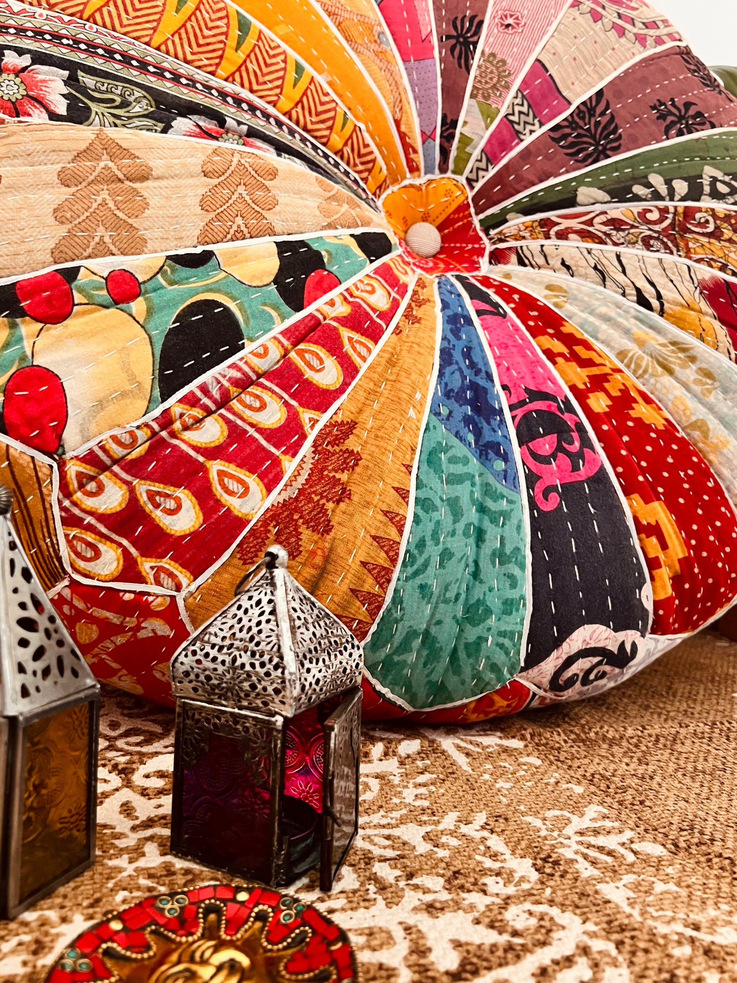 Large round footstool pouffe
