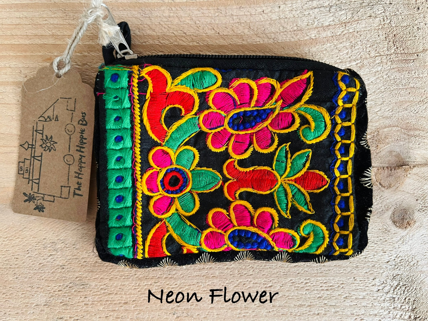 Hand Embroidered Recycled Coin Purse