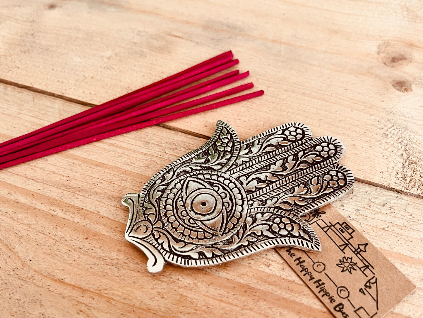 Hamsa hand incense joss stick incense stick burner holder silver metal hand of Fatima handmade fair trade incense