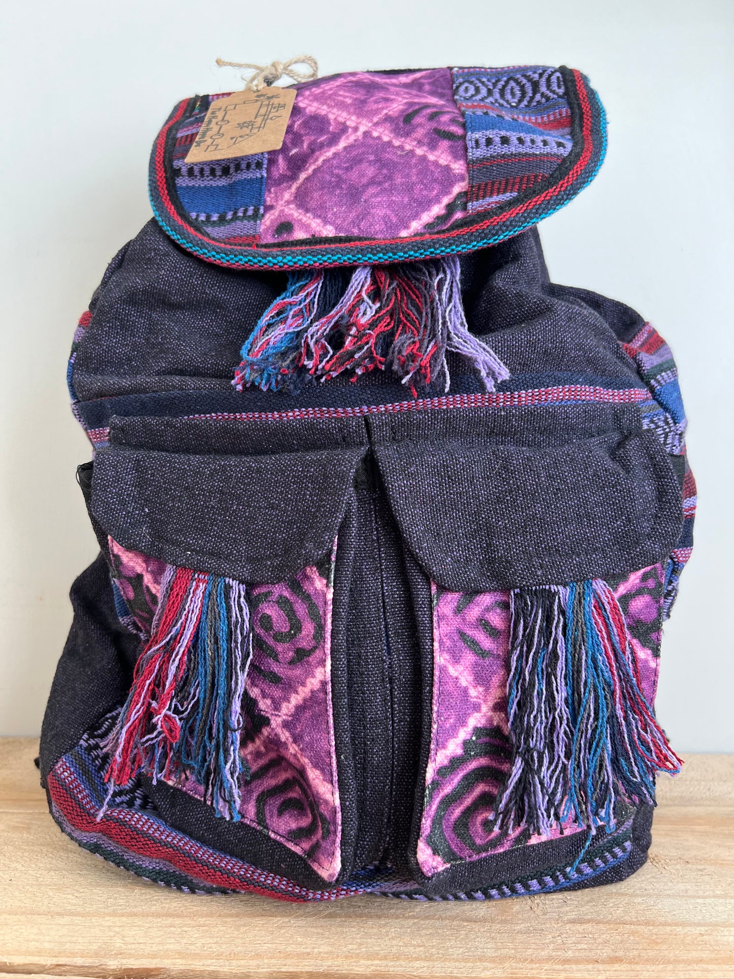 Handmade Fair Trade Patchwork Hippie Bohemian Backpack Purple