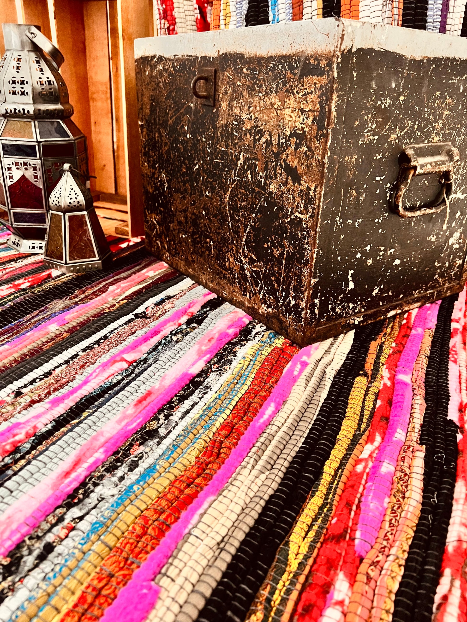 recycled large colourful handmade rag rug 