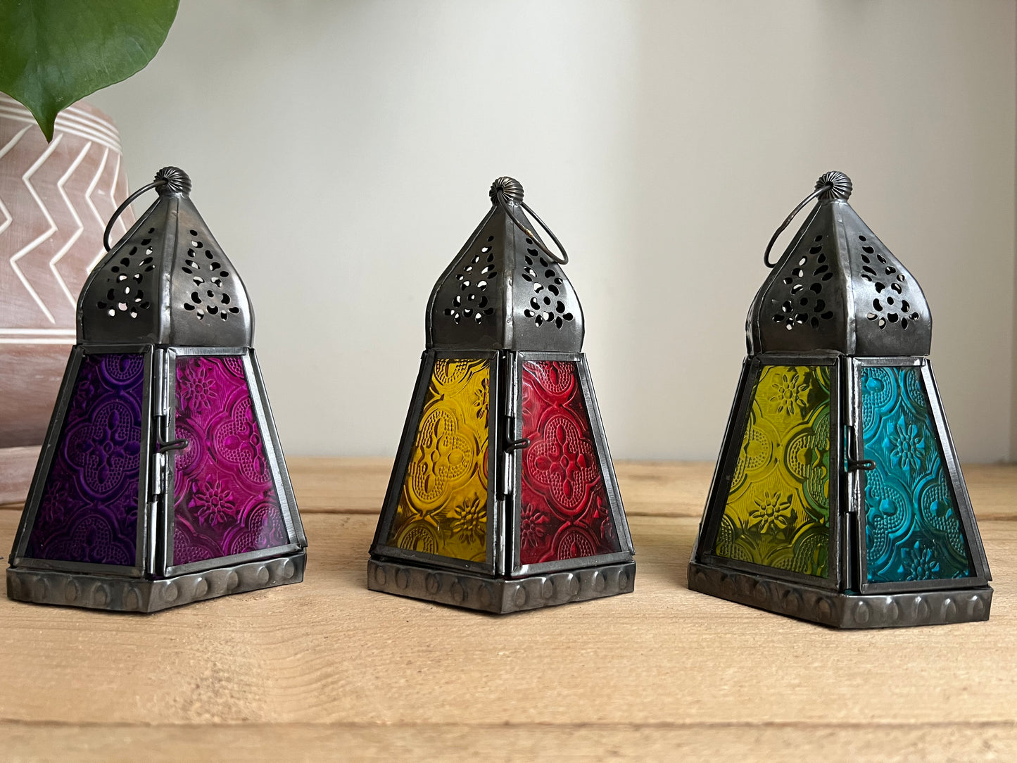 Handmade Fair Trade Moroccan Style Bohemian T Light Holder Lantern Blue Purple Orange