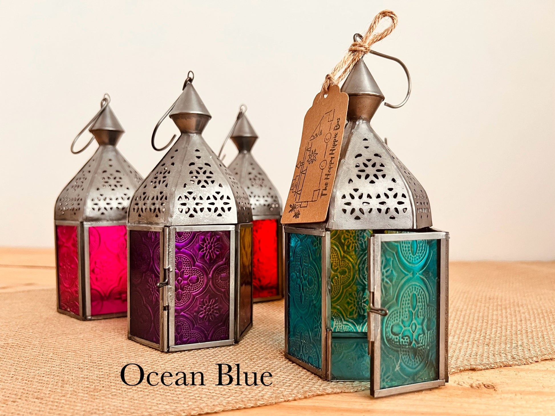 Handmade Fair Trade Ethicallt Sourced Bohemian T Light Holders Moroccan Style Lanterns Hippie Decor Blue Yellow Purple Blie Pink Red Green Silver Small Gift Home