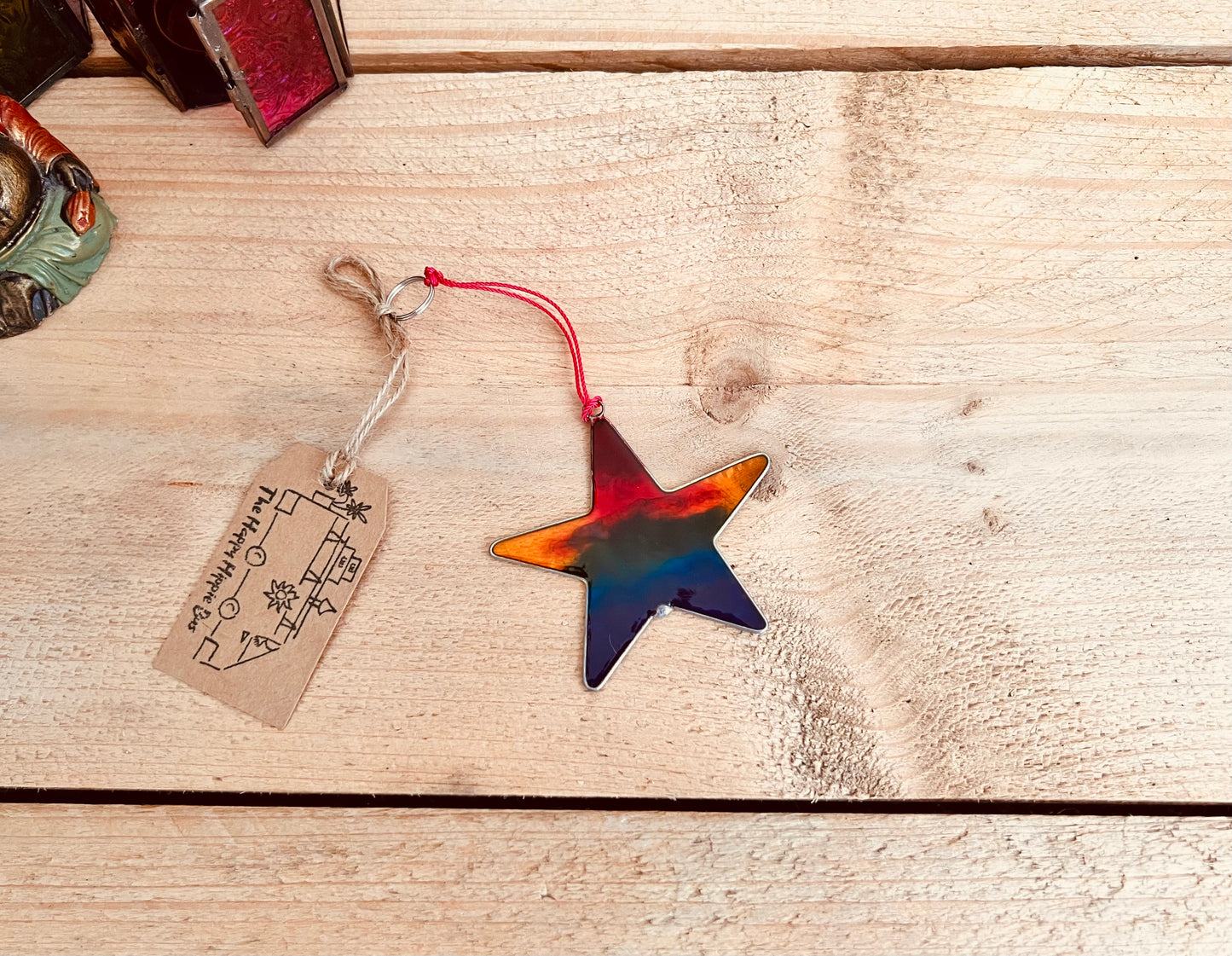Mini star shaped suncatcher sun catcher, resin stained glass effect hanging window decoration, handmade, fair trade & ethically sourced