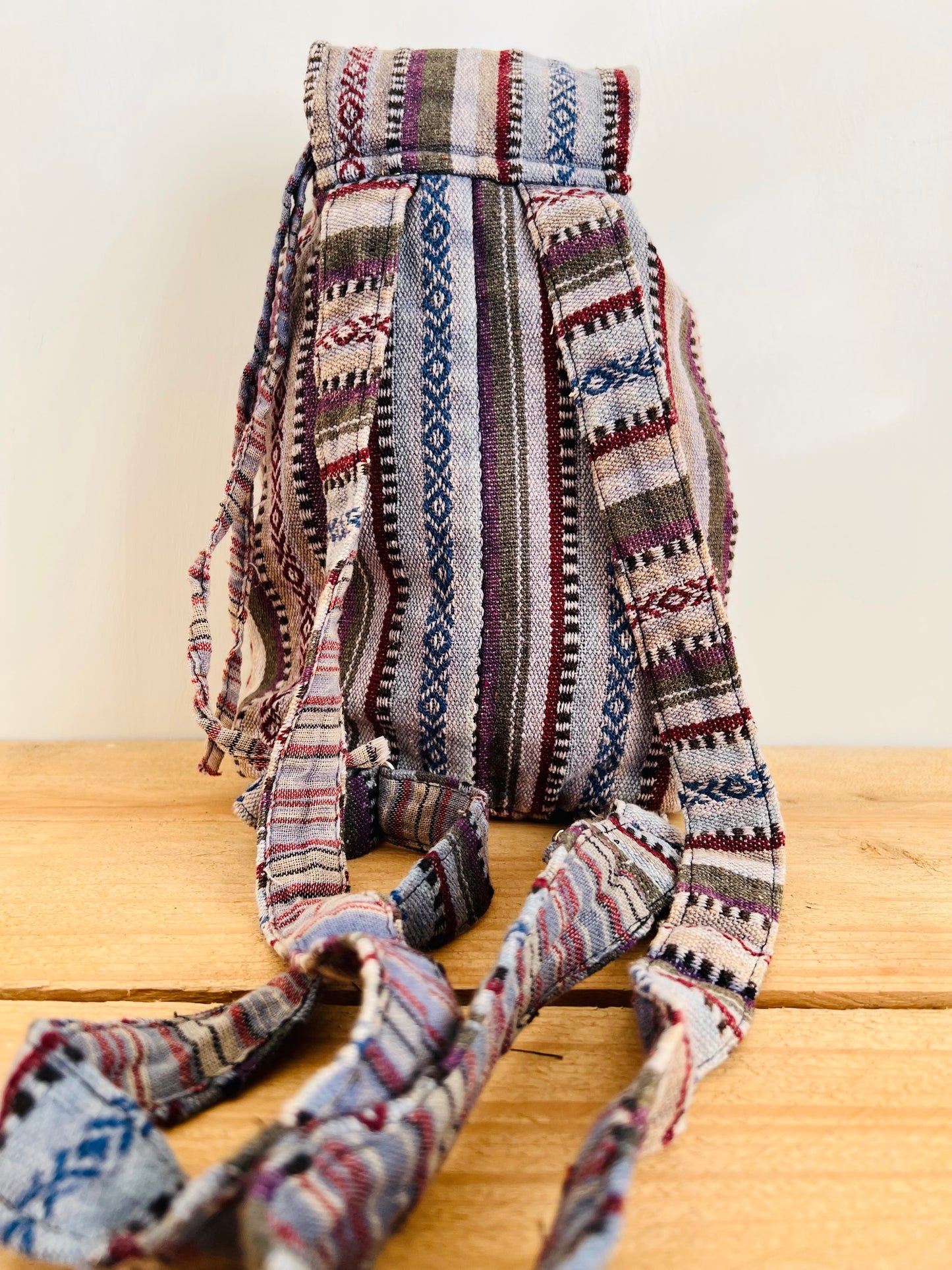 Handmade Fair Trade Ethically Sourced Mini Stripe Backpack Bohemian Hippie Leather Festival Hippie Bag
