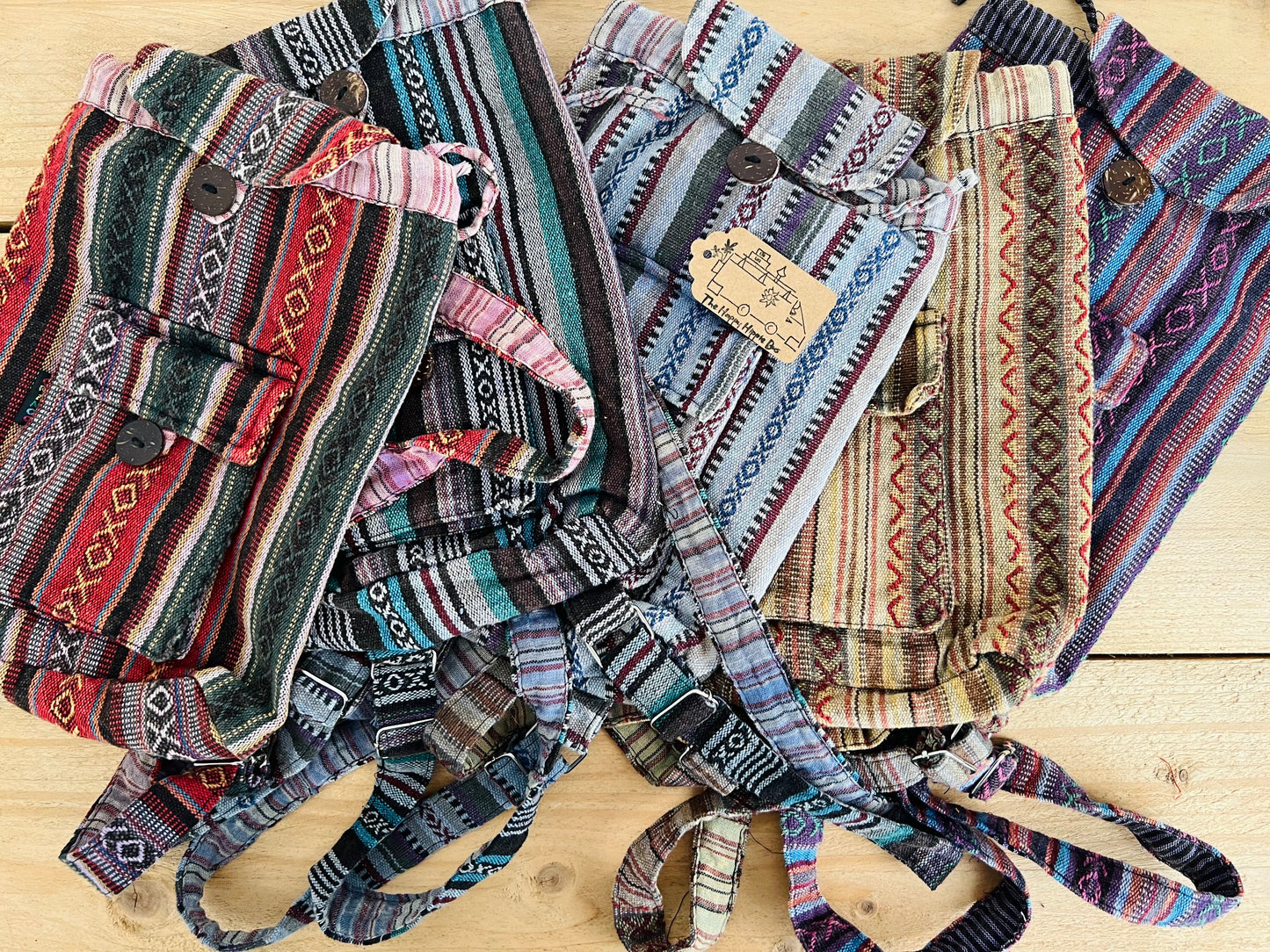 Handmade Fair Trade Ethically Sourced Mini Stripe Backpack Bohemian Hippie Leather Festival Hippie Bag