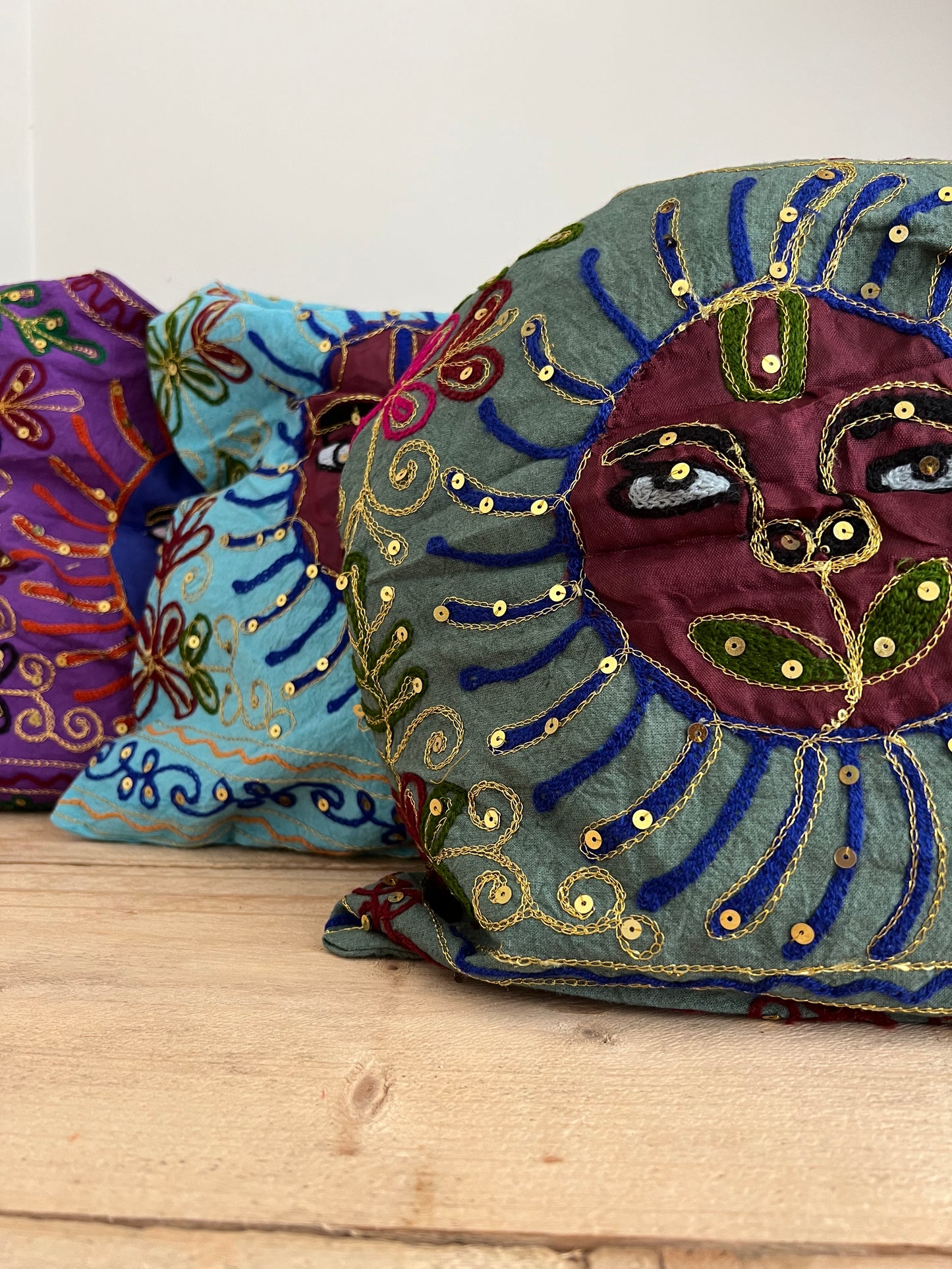 Handmade Fair Trade Hand Embroidered Smiling Indian Sun Shoulder Bag Festival Travel Bohemian Bag